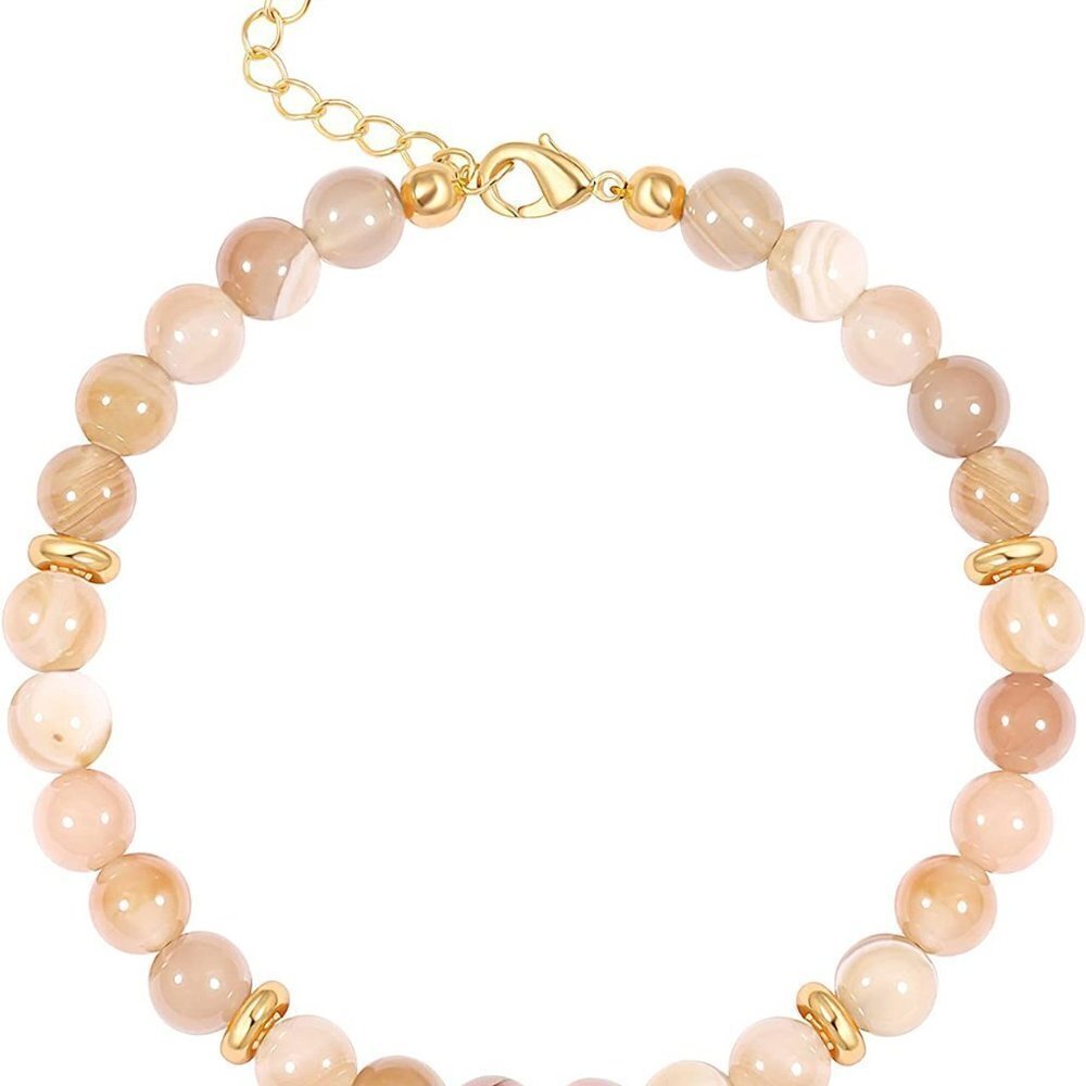 Handmade Pink Agate‎ Good Luck Beaded Gold Bracelet